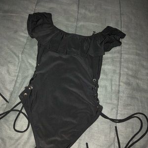 Black Ruffled Bodysuit